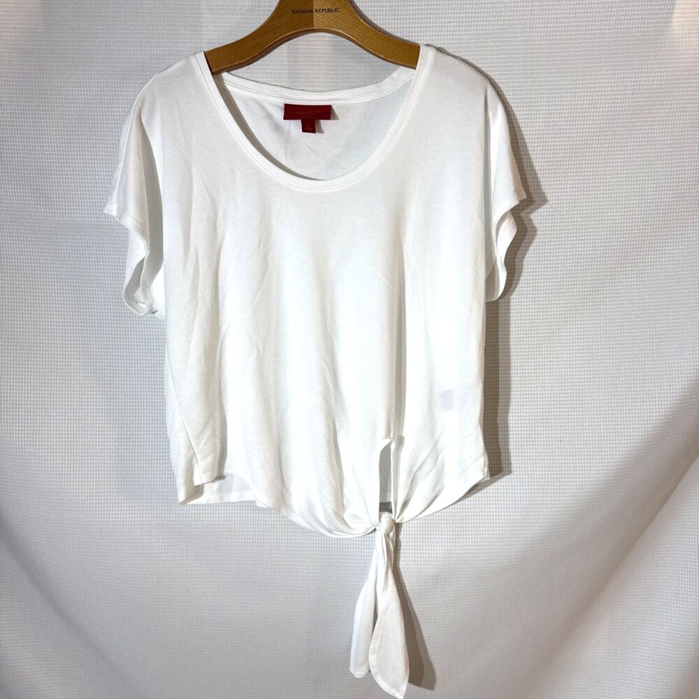 Women’s Jennifer Lopez front offset tie white tunic shirt - L